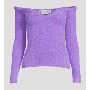 Off-White Fuzzy Off-Shoulder Cashmere Top Purple Lilac 36 Retail: $900
